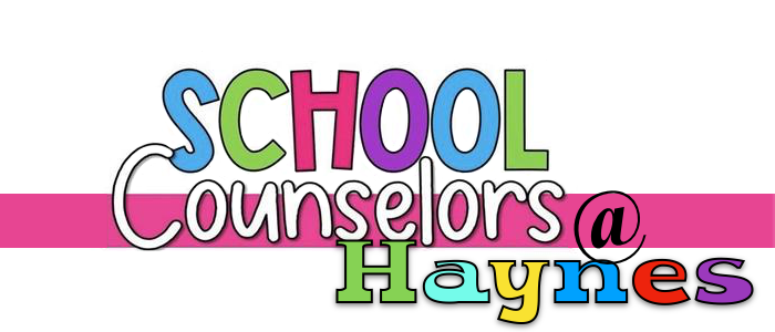 Multicolored title in cartoonish font that says School Counselors at Haynes